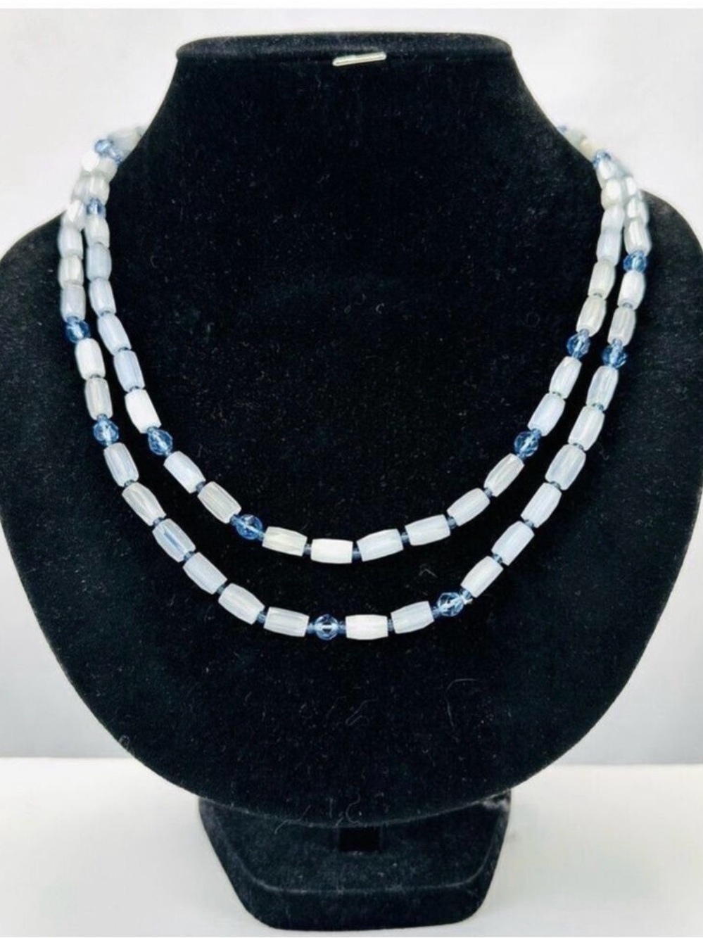 Vintage Czech satin beads 46” length blue